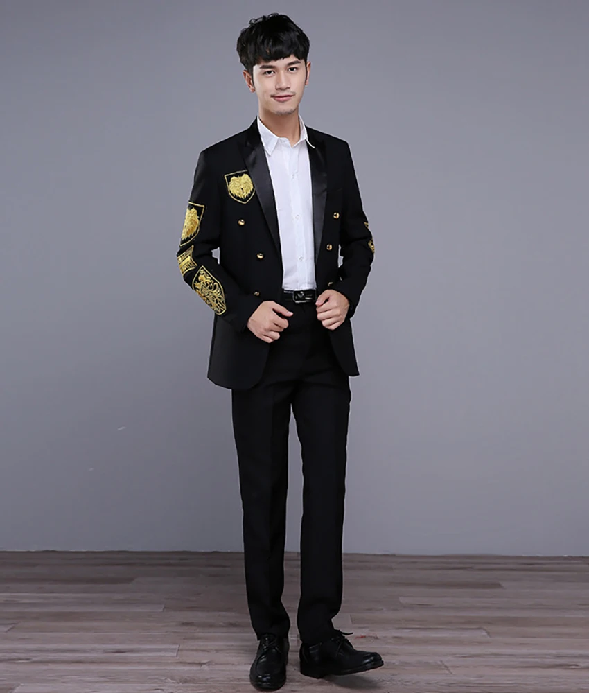 korean 2-piece Men's Suit ( Blazer+Pants ) High Quality Men's Stage Costume Wedding Tuxedos Casual suit Homecoming Gowns