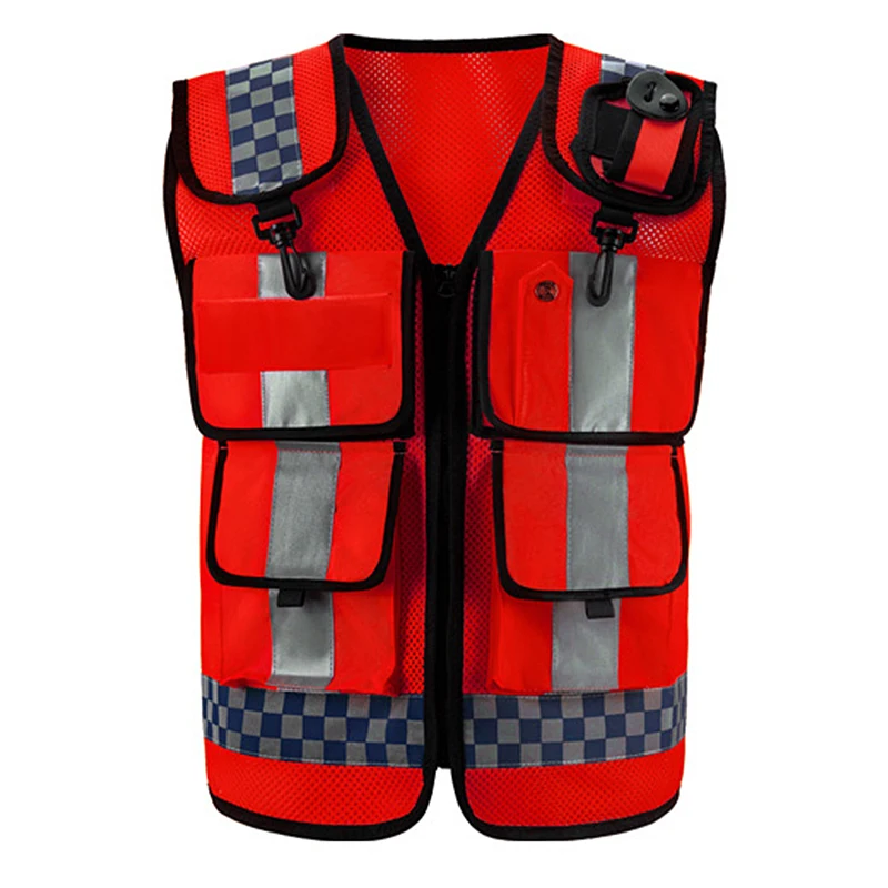 Men's Ride Vest Outdoor Sport Pockets Multi-Function Patrol Safety Road Traffic Jacket Print Logo