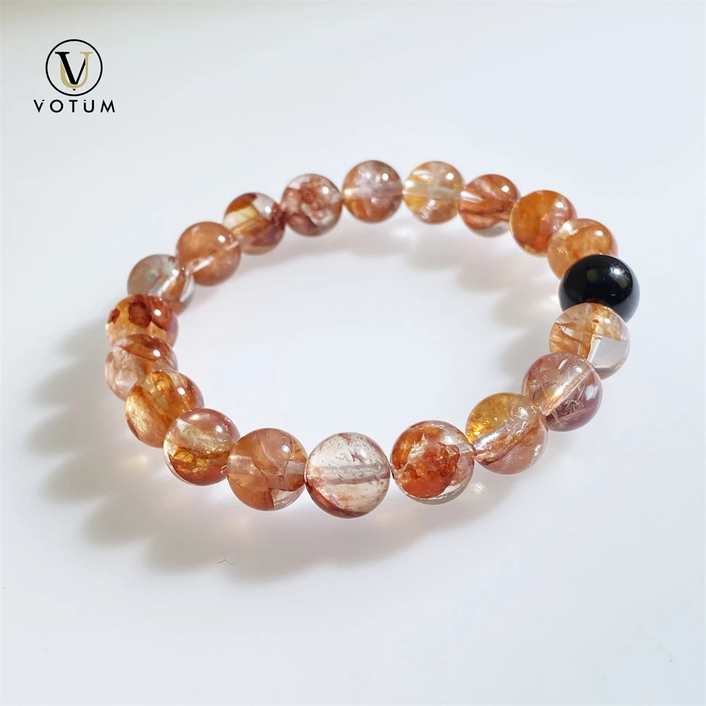 Votum Natural Red Inclusion Hematoid Crystal Quartz Bracelet for Women Men Luck Beaded Black Tourmaline Wrist Bracelets Jewlery