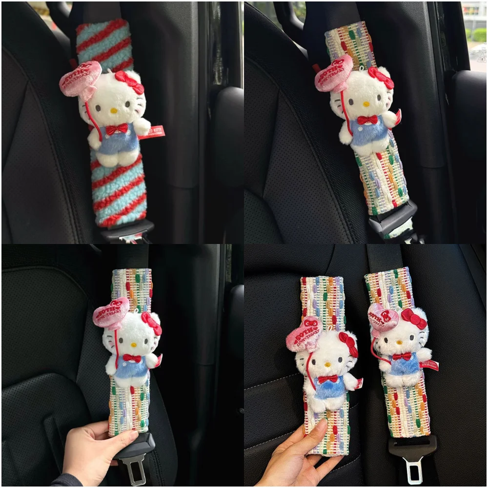 Car Seat Belt Cover Hellokittys Anime Cartoon Cute Plush Doll Auto Shoulder Protector Interior Decoration Accessories