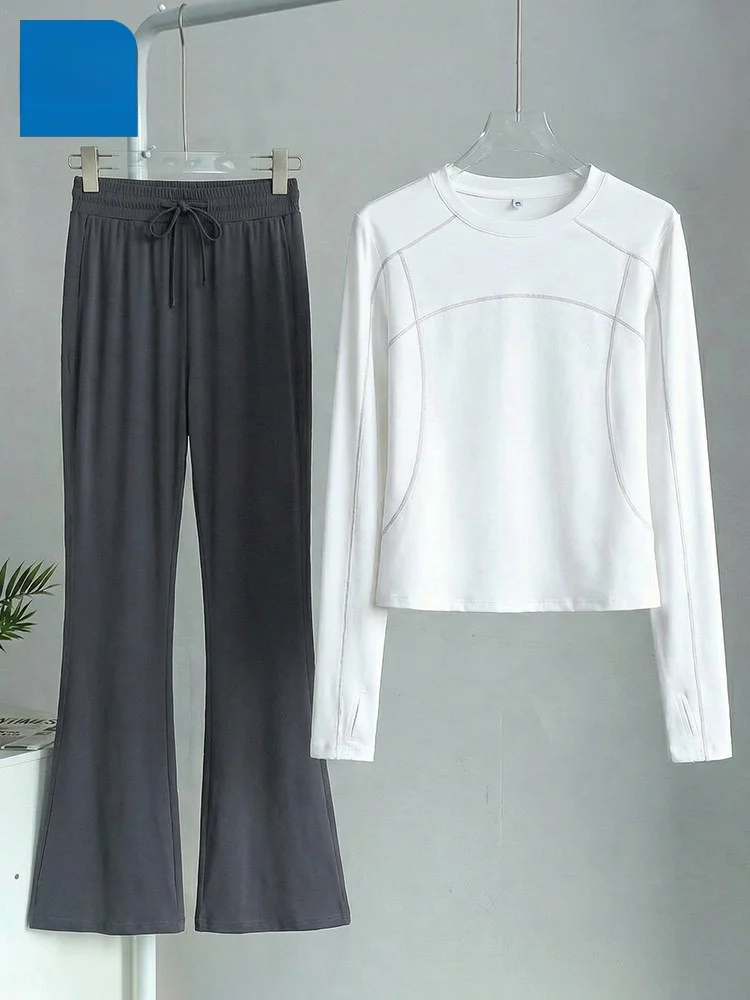 

Jeanswest Women's Casual Yoga Fitn Suit Sun Protection T-irt Qui Dry Spring Autumn Sport Set Long Sve round Ne