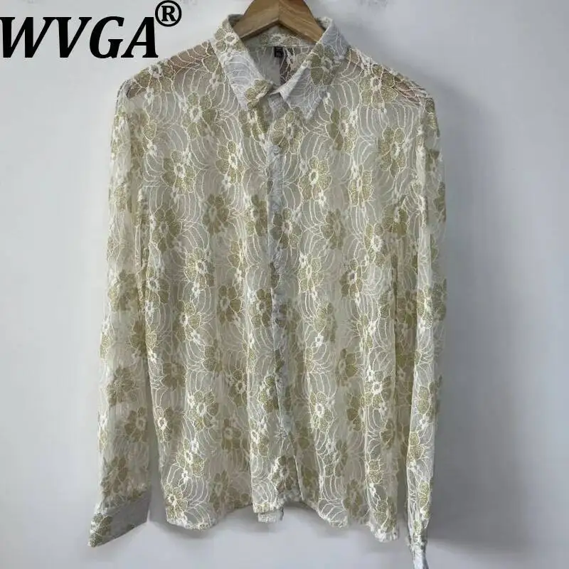 

WVGA Summer New Man Lace Luxurious Trendy Design Loose Personality Versatile Shirt Niche Chic Casual Long Sleeve Tops Ins W22976