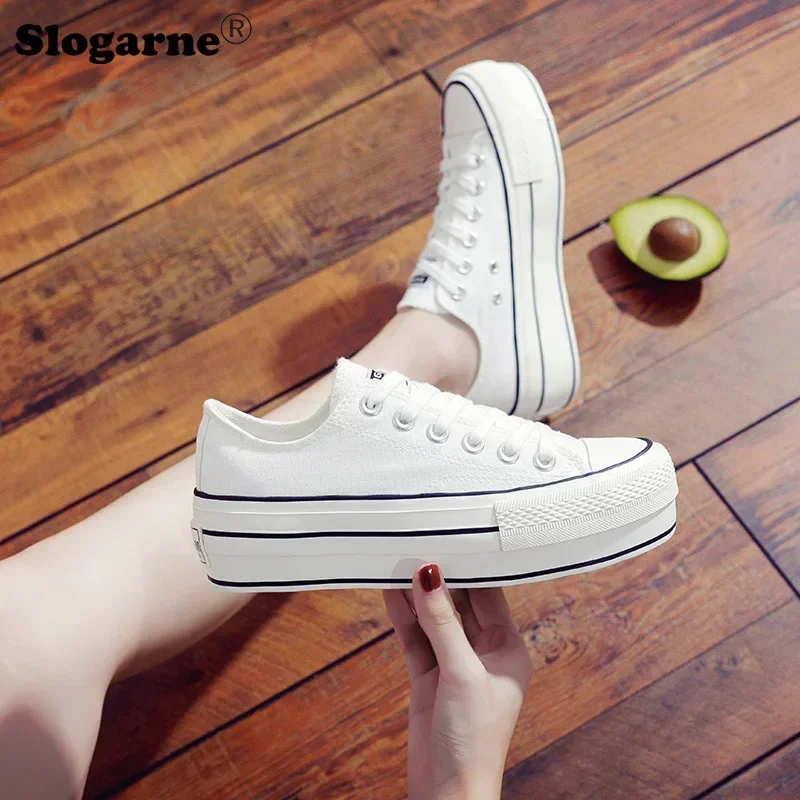 2024 New Student\'s Spring Autumn Sneakers Girls 5CM Thick Sole Invisible Height Increased Canvas Shoes Kids\' Casual Sports Shoes