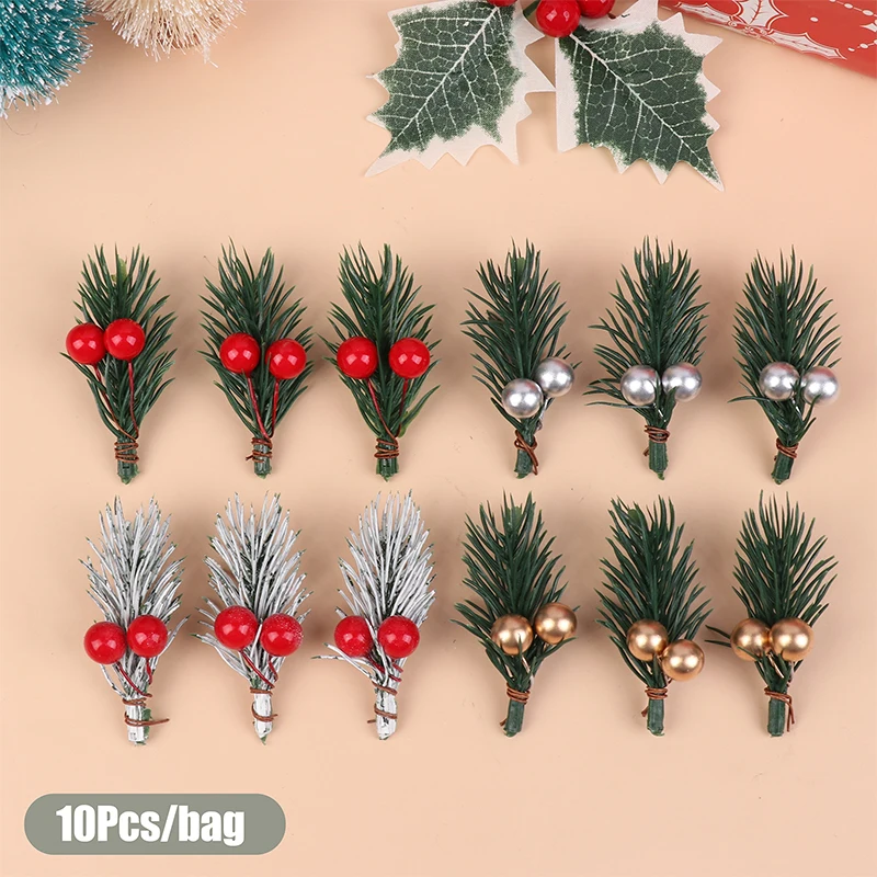 10Pcs Christmas Decoration Mini Plastic Simulation Branches Christmas Tree Home Dining Table Party Gift Box Package Decoration