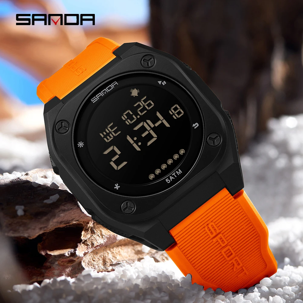 SANDA 6303 New Trendy Large Dial Digital Watch Multi functional Sports Waterproof Countdown Night Light Men's Electronic Watch-1