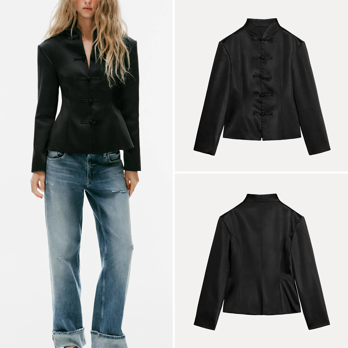 Fashionable Long Sleeve Stand Collar Napoleon Jacket Women's Autumn Wear Rope Knot Button Standard Fit Short Outerwear