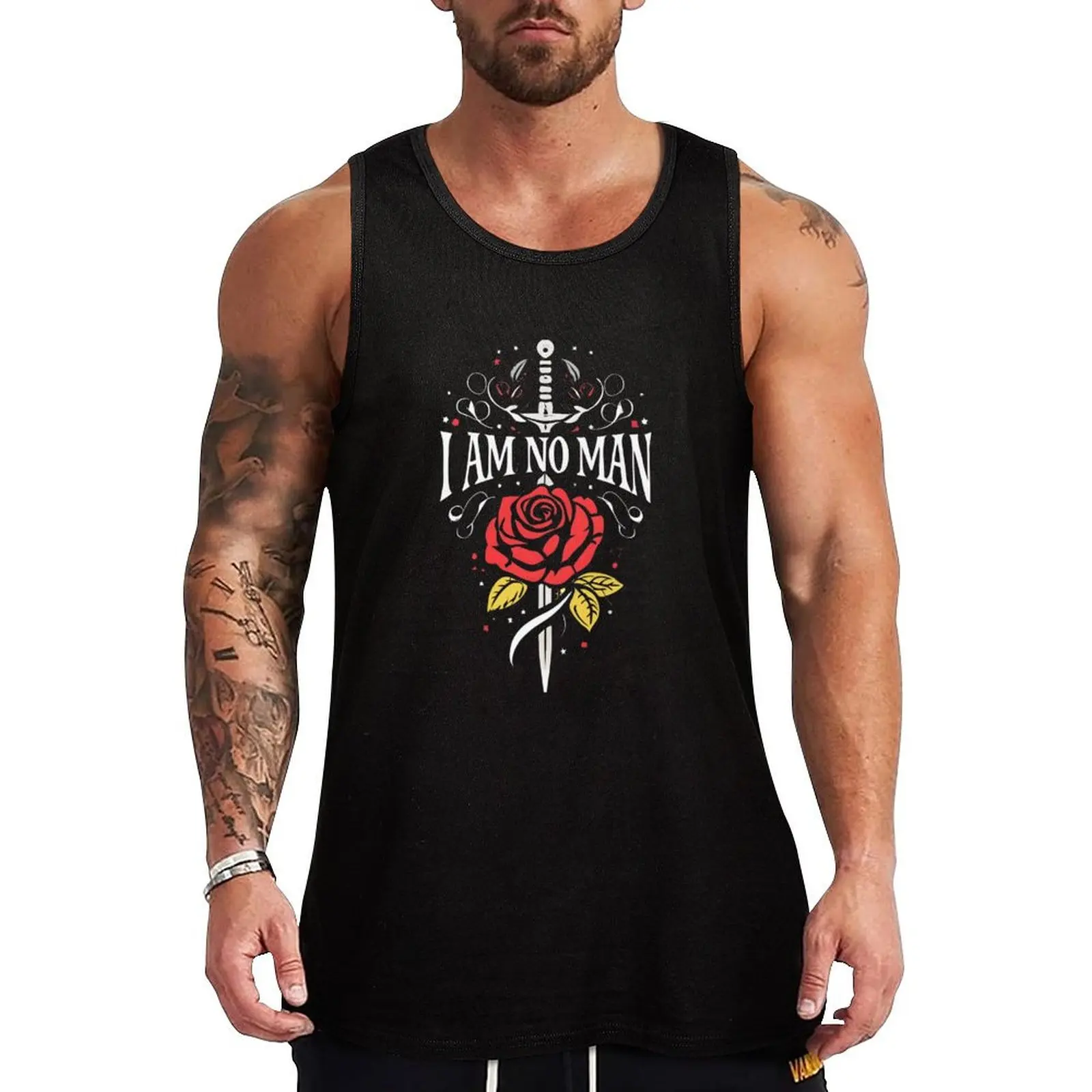 

I am no man - Sword and a Single Rose - Black - Fantasy Tank Top Short sleeve Men's t-shirts gym accessories man T-shirt sports