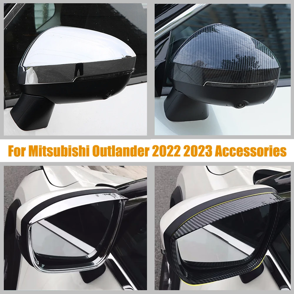 

For Mitsubishi Outlander Accessories 2022 2023 ABS Carbon/Chrome Car Side Door Rear View Mirror Cover trim rain eyebrow sticker