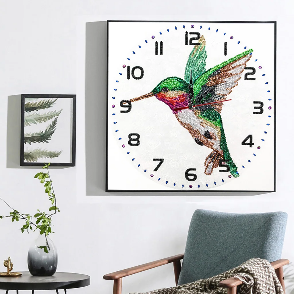 1 DIY Floral/Animal Pattern Diamond Painting Clock, Frameless Canvas Material and Sports Wall Decoration Diamond Art Clock - view 3