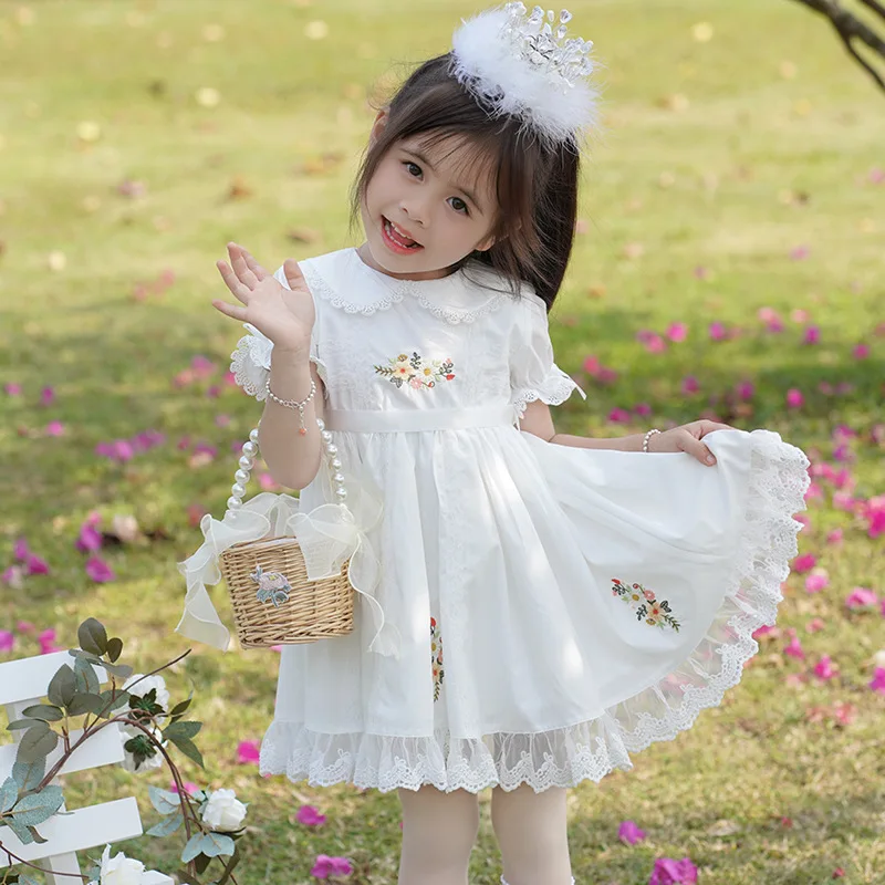 

2025New Baby Clothes Spanish Retro Lolita Princess Ball Gown Lace Embroidery Puff Sleeve Design Birthday Eid Party Girls Dresses