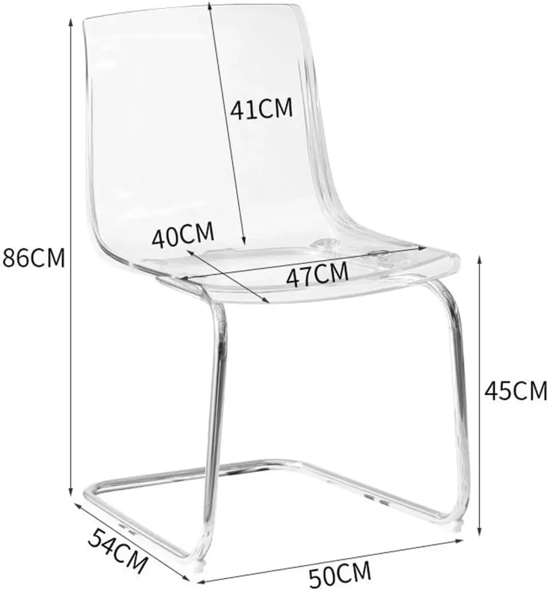 Transparent Modern Ghost Chair, Clear Acrylic Seat on Sturdy Metal Base, Ergonomic Curved Design for Minimalist Home Office