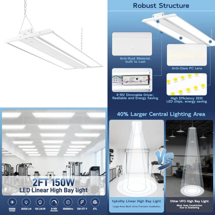 

Feet 50W LED Linear High Bay Shop Light, 050 lm, 35LM/W, 0-77V, 0-0V Dim, 5000K, Hanging Light Fixture for Warehouse Workshops,