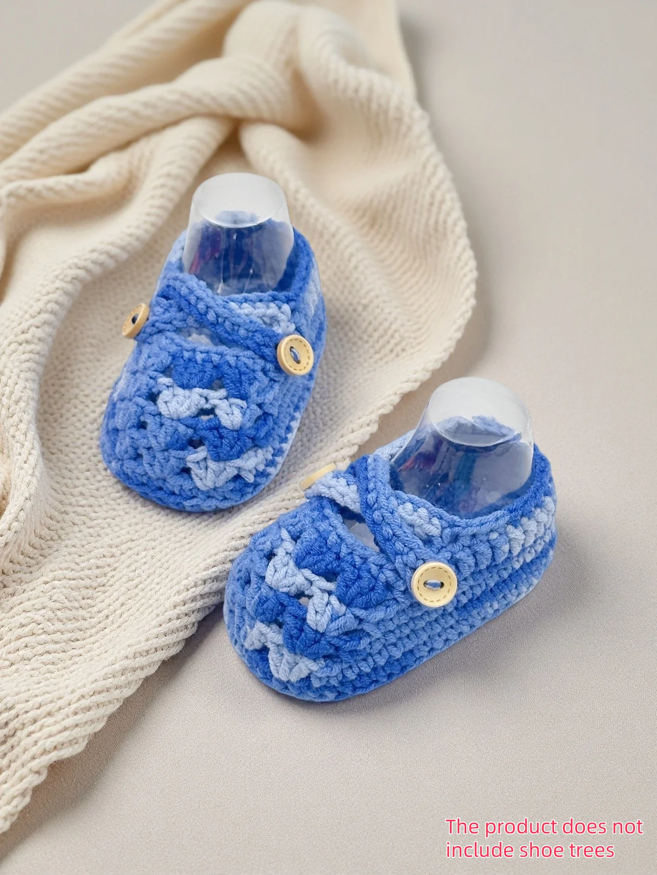 

1 Pair Handmade Baby Booties, Blue and White Crochet Shoes with Button Closure, Infant Footwear