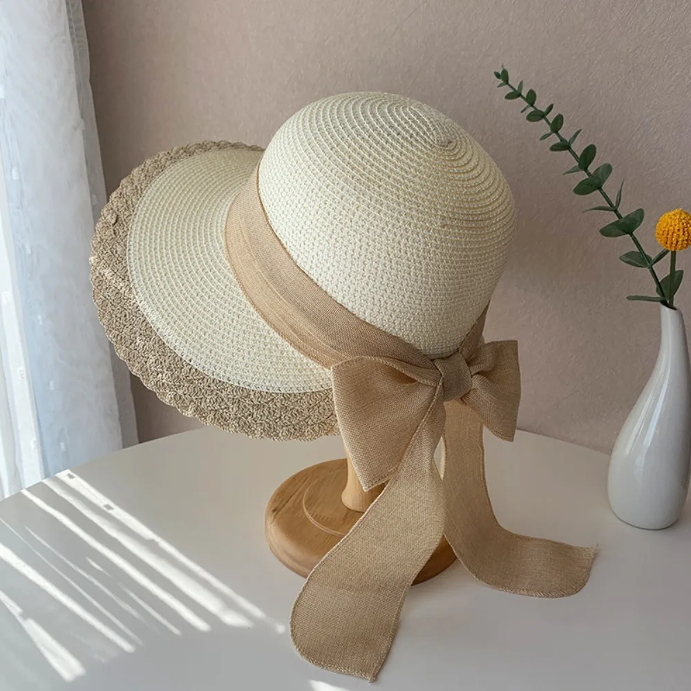 

Folding Sun Cap Portable Straw Weaving Beach Hat Foldable Hollow Out Big Brimmed Woven Cap Cotton Thin Bucket Hat Spring