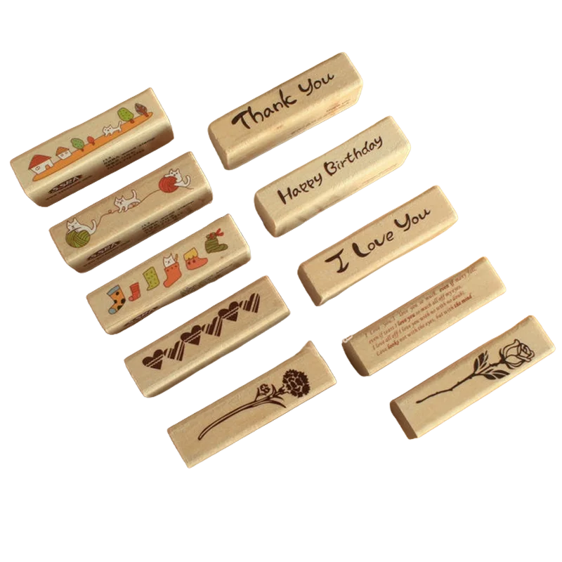 

10 style DIY New Cute Kawaii Cartoon Wood Stamp Cat House for Decoration Scrapbooking Toy Gift Wooden Rubber Stamp High Quality
