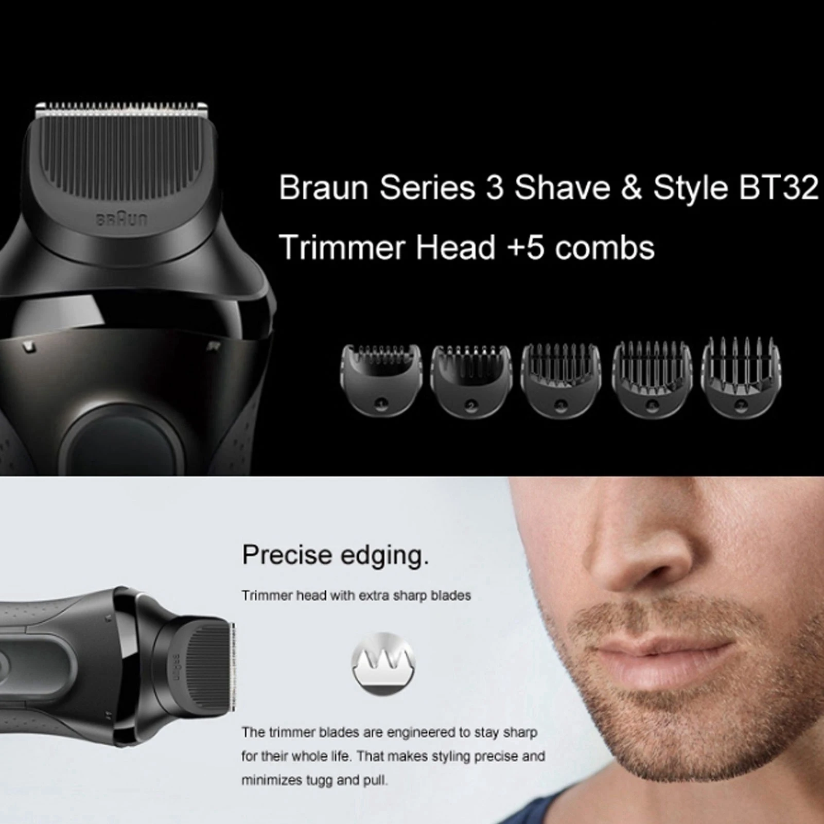 Electric Shaver Trimmer Head 5pcs Guide Comb Trimming Set Fit for Braun Series 3