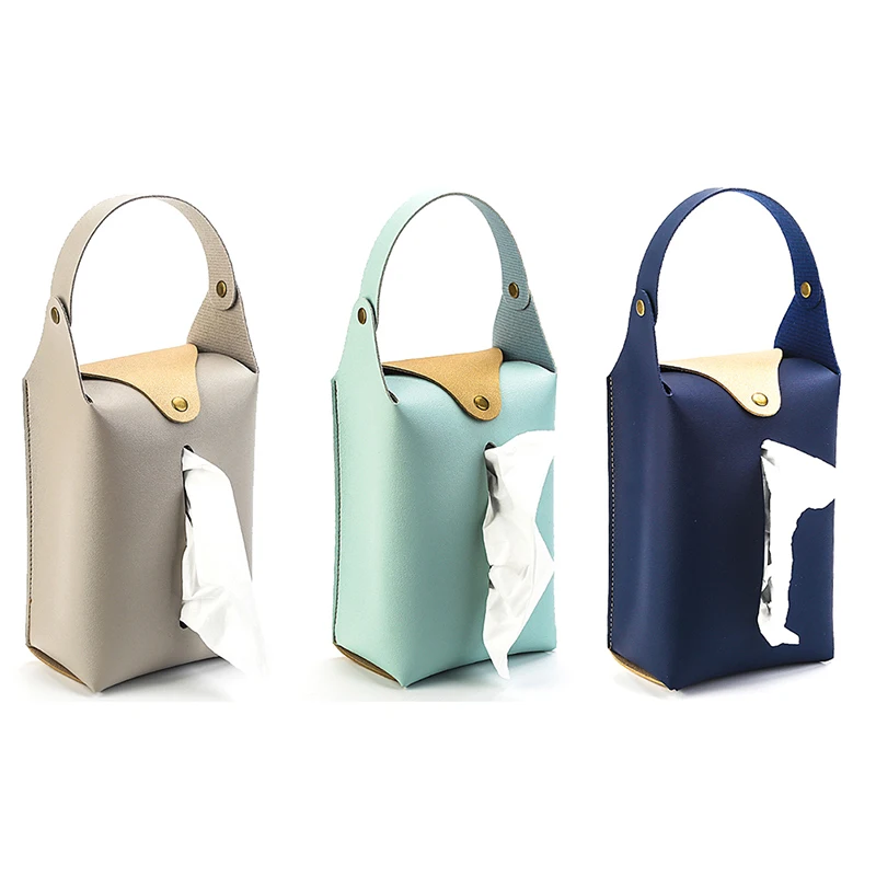 

New Car Headrest Tissue Holder Leather Paper Towel Storage Bag Family Trip Organizer Vehicle Decor Tissue Case