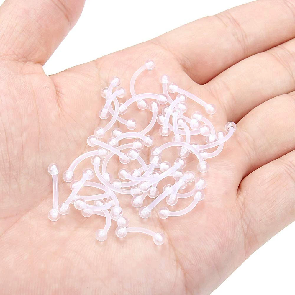 WKOUD 6PCS Bioplastic Clear Horseshoe Piercing 16 Gauge Ball Eyebrow Lobe Labret Earrings Cartilage Jewelry See More Sizes