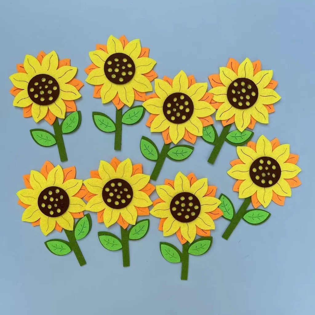 

[LULU085]8pcs Felt Sunflowers 8pcs Craft pokok 3D Wall Decoration Home School Office decorative wall stickers kid's background