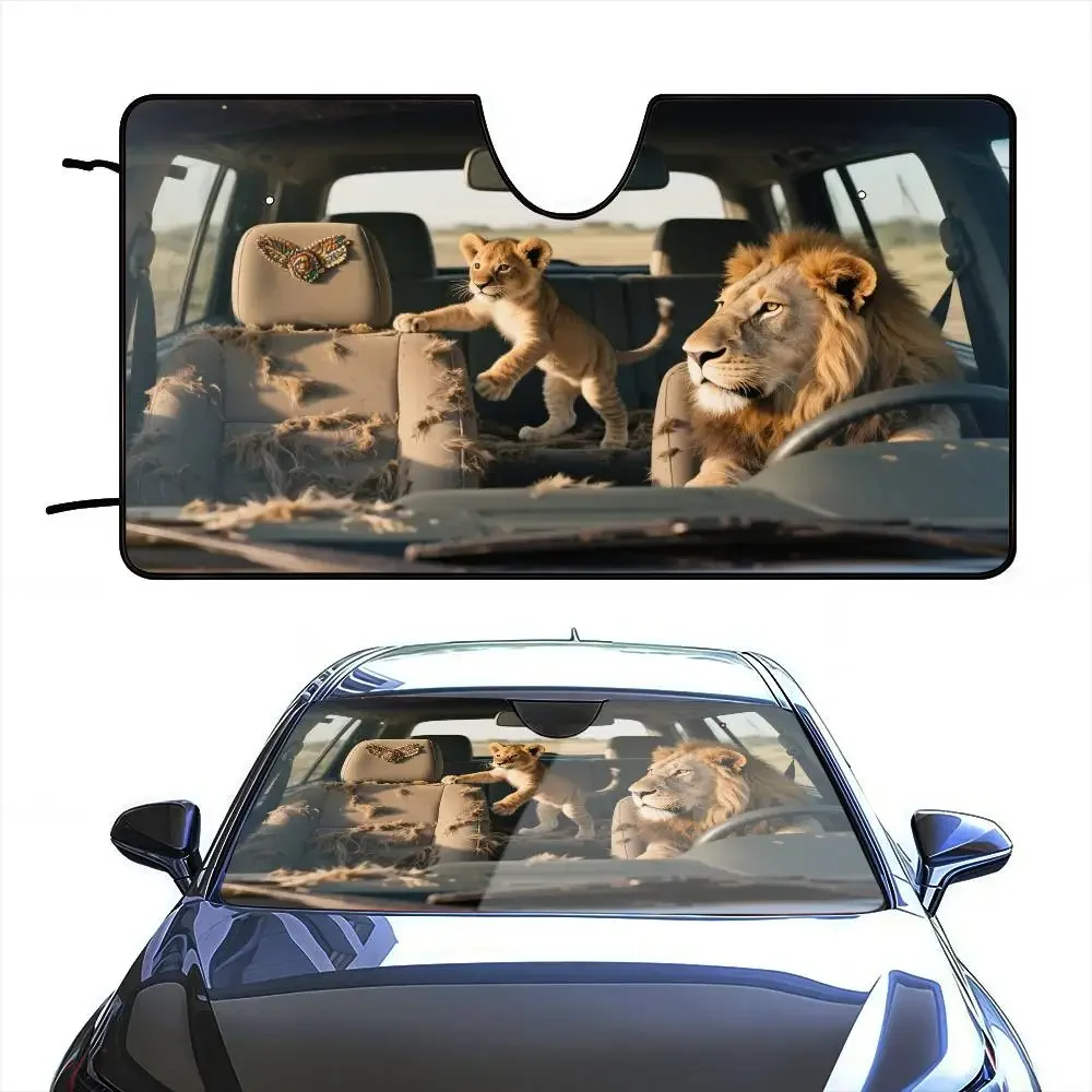 

Забавный автомобильный солнцезащитный козырек для вождения льва, лобовое стекло, защита от ультрафиолета, защита от солнца, внутренняя защита для автомобиля