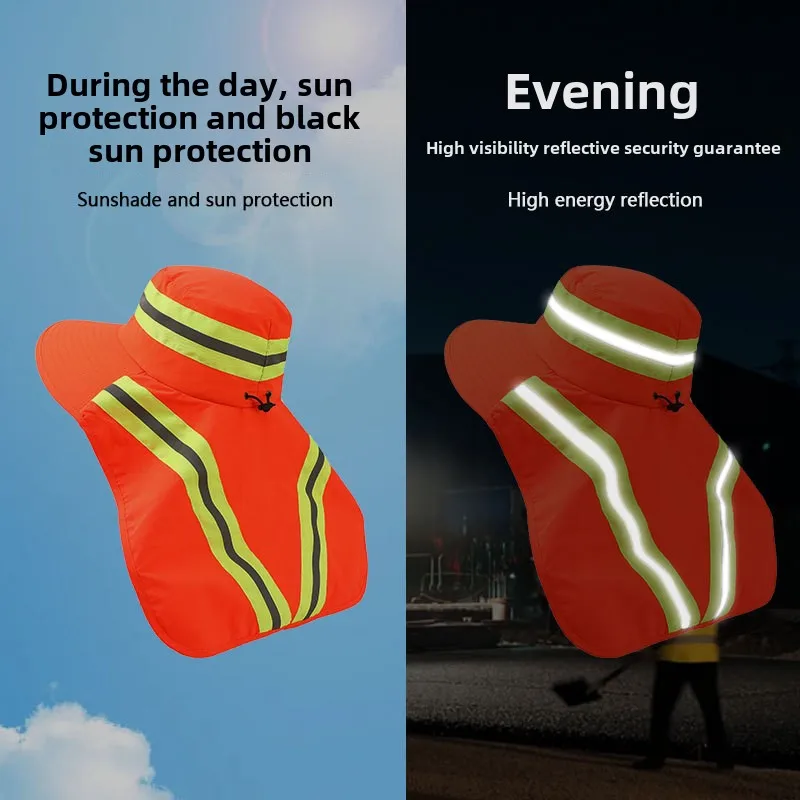 Reflective Safety Sun Bucket Hat High Visibility Outdoor Large Brim Face Cover UV Protection Sun Worker Fisherman Cap Sun Hat