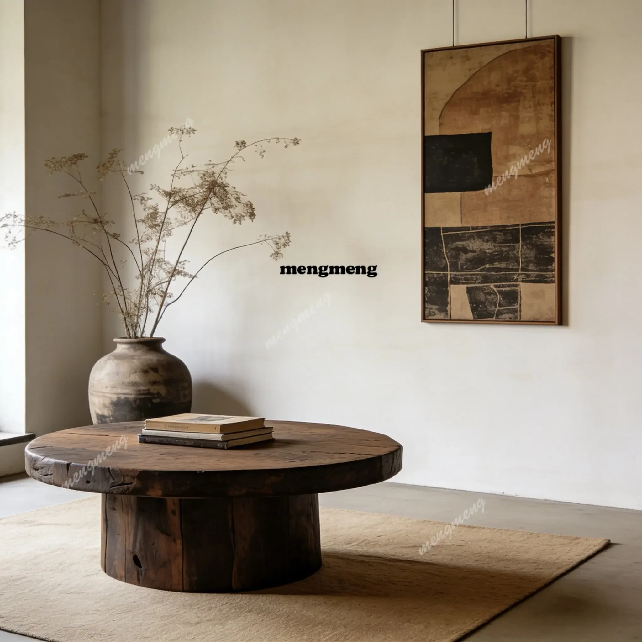 

Новинка: круглый кофейный столик в стиле ваби-саби, полностью из массива дерева, в средневековом и винтажном стиле, для гостиной, отеля, зоны отдыха у дивана.