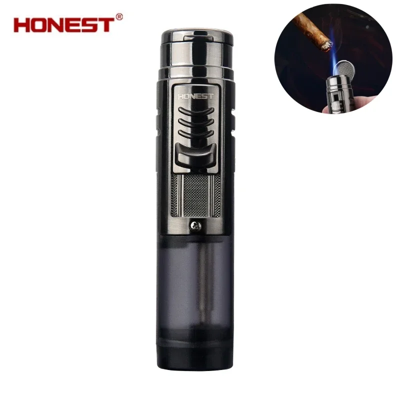 New HONEST Flint Unusual Transparent Gas Lighters Jet Butane Two Torch Lighter Windproof Cigarette Cigar Lighter Gadgets for Men