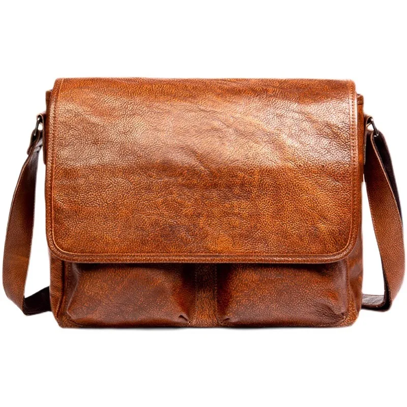 

Vintage Handmade Men's Bags Cowhide Shoulder Bags Casual Genuine Leather Crossbody Bag