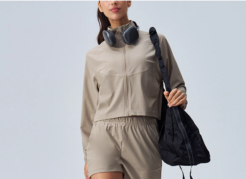 Women's Athletic Workout Running Track Full Zip Cropped Jackets UPF 50+ Sun Protection Long Sleeve Workout Shirts Yoga Gym Top