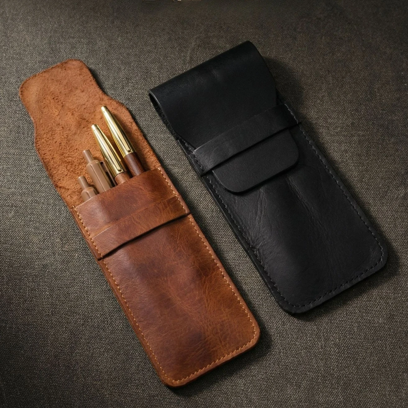 Pen Case Holder for Men, Multi Pen Pouch, Protective Sleeve, Rustic Pouch, Office Essentials, Full Grain Leather, Handmade