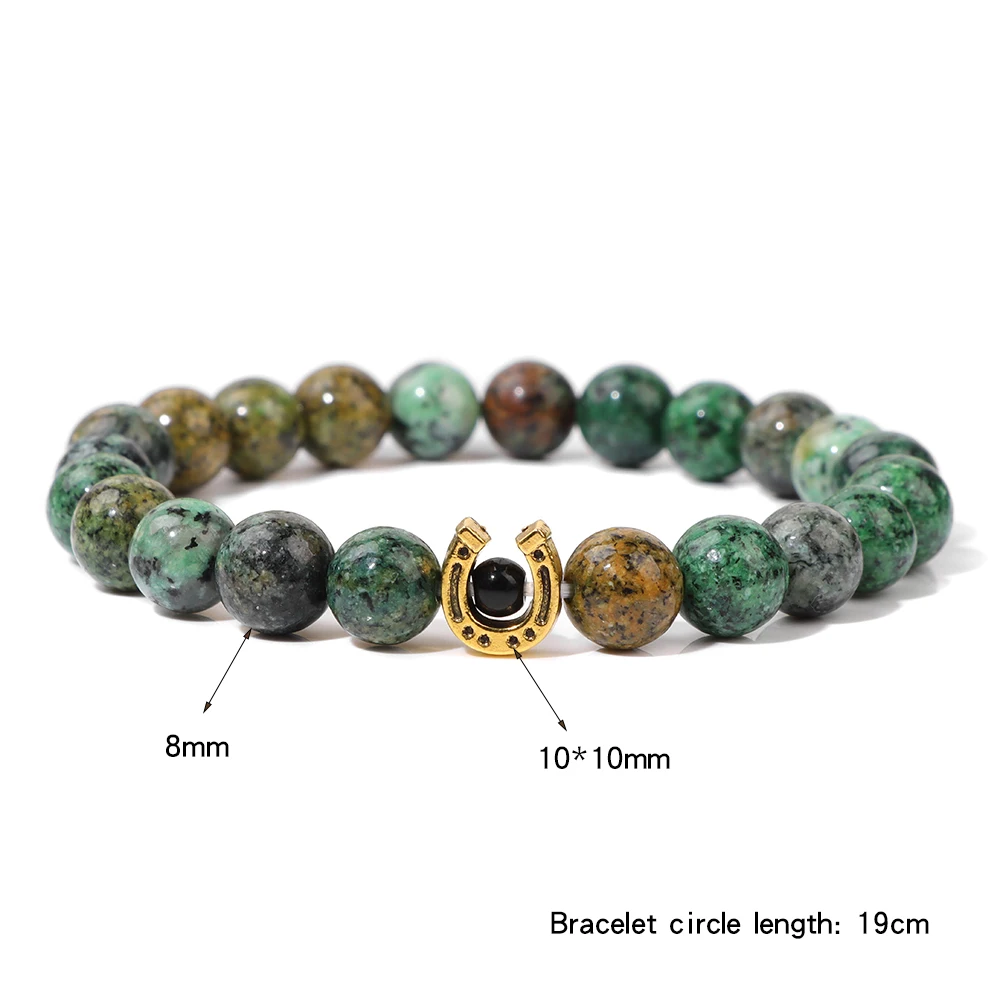 Lucky Horseshoe Natural Stone Beaded Bracelets For Women Men Horse Hoof Charm Bracelet Tiger Eye Lava Jewelry Pulsera Hombre