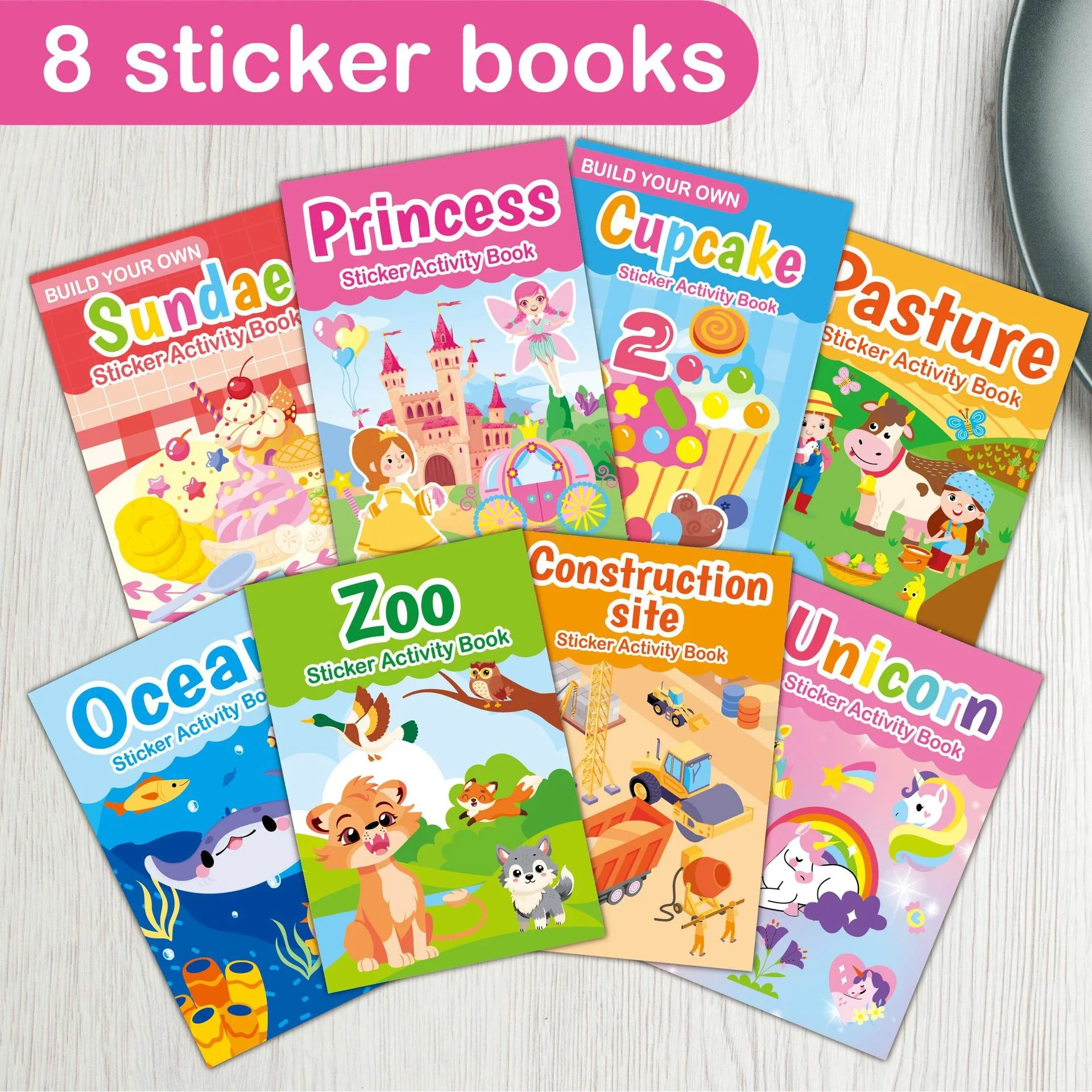 

Cartoon Sticker Animal/food/princess/farm/ocean Theme 8 Sets of Sticker Books Children's Education Toy Sticker Book Set Creative