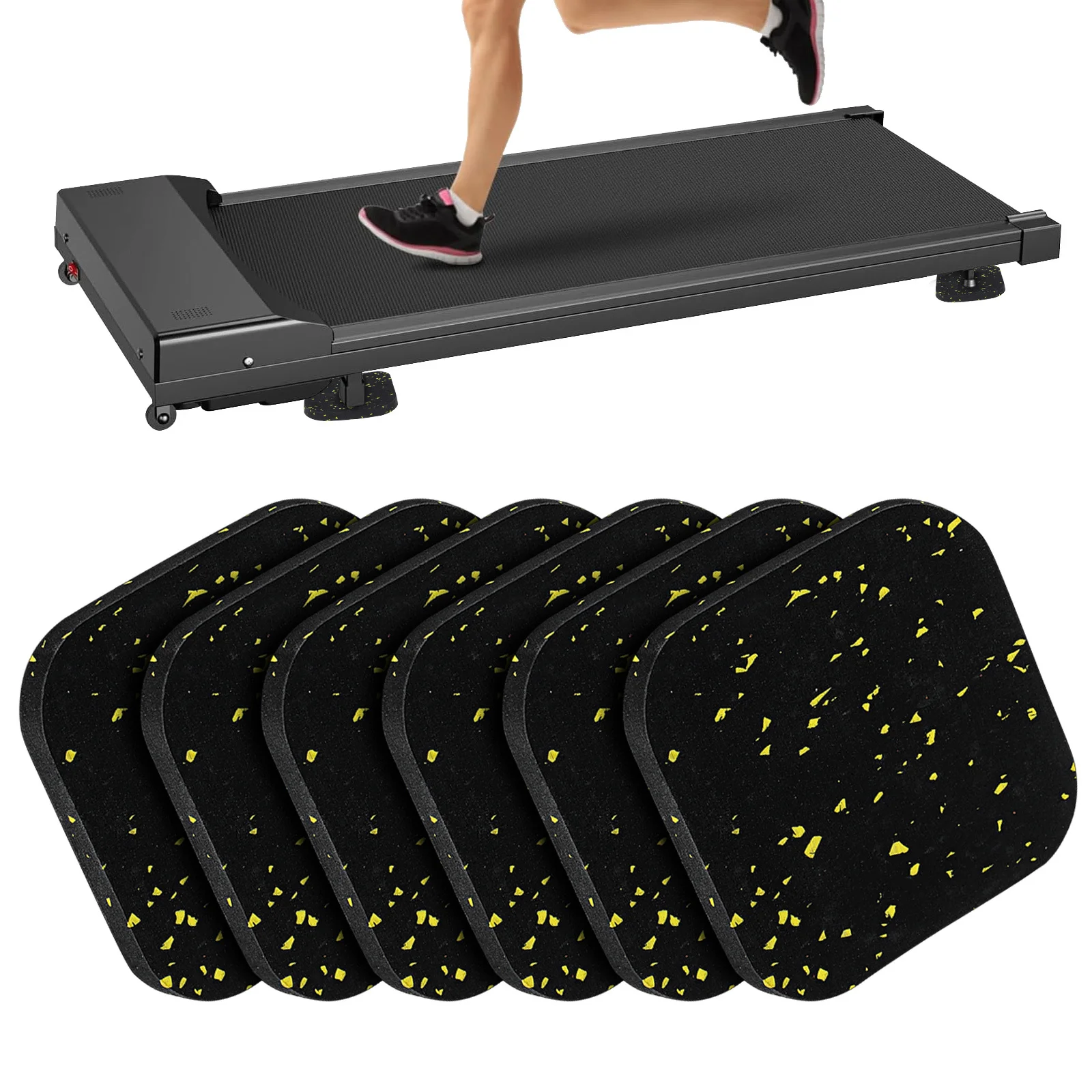 

6 pcs Rubber Fitness Mat: Thick Non-Slip Treadmill Pad For Floor Protection High Density Shock Absorbing Exercise Equipment