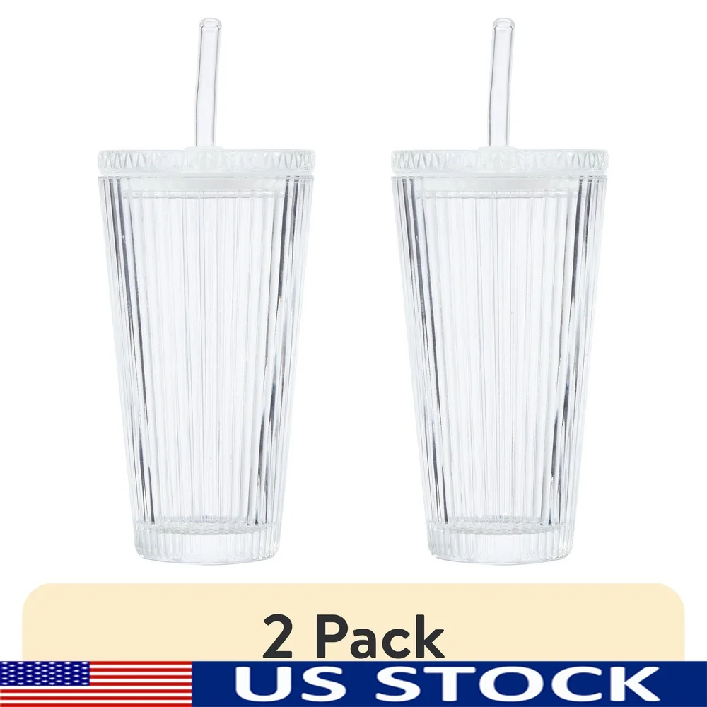 

2 упаковки стакана в рубчик емкостью 21 унции с выгравированной стеклянной крышкой подсолнечника и соломенными мороженными напитками и коктейлями