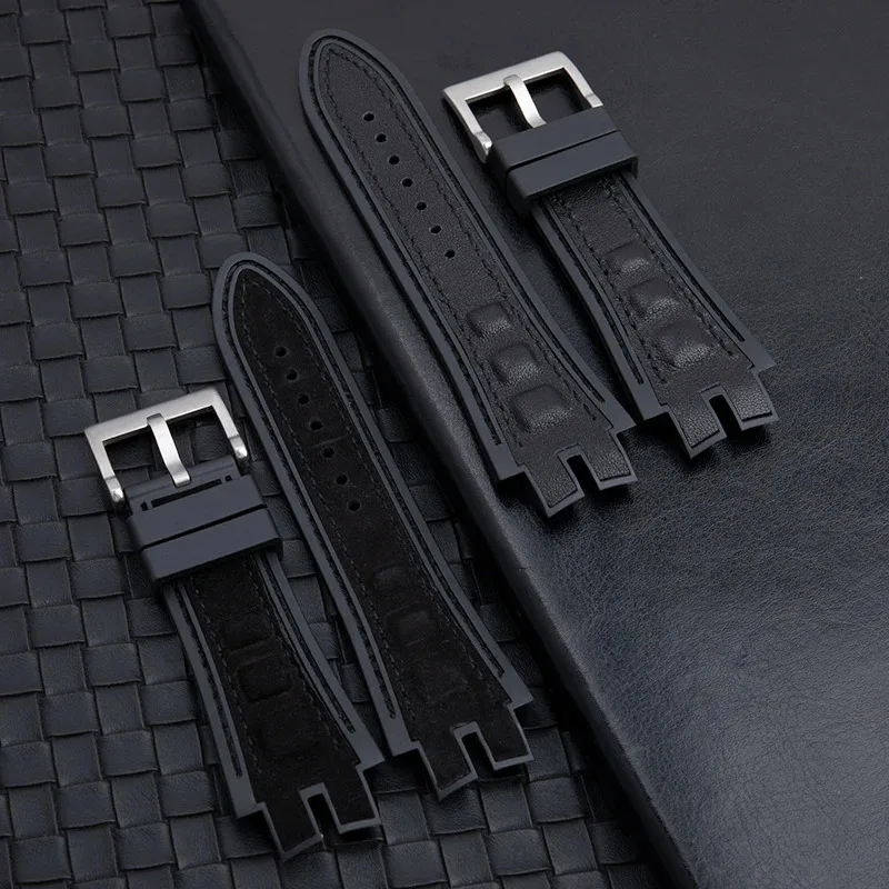 28mm Nubuck Nylon Leather Belt Soft Rubber Back Watch Band Accessories For Roger Dubuis Strap EXCALIBUR Series Pin Buckle