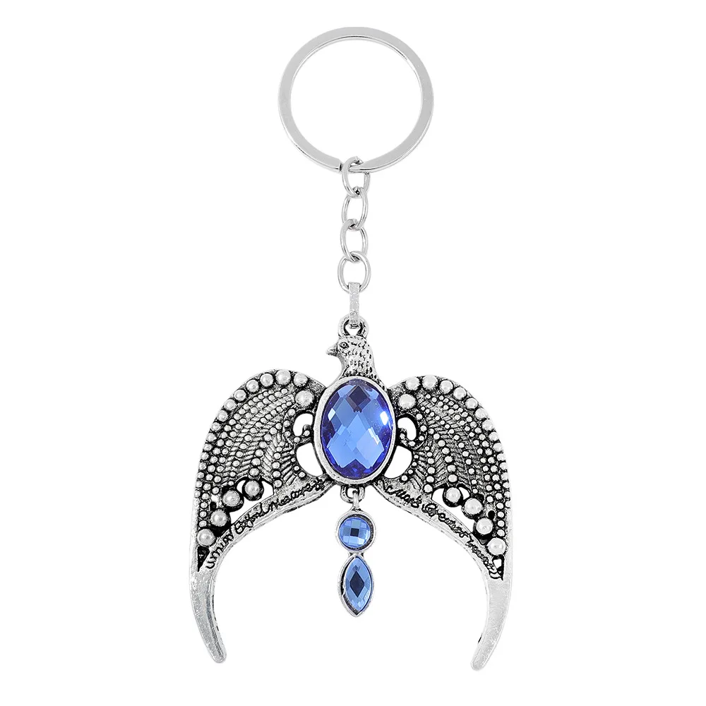 

Classic Magic Keychain College Vintage Eagle Crown Blue Crystal Crown Pendant Keyrings Movie Jewelry Gift Party Accessory