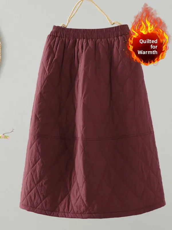 

Winter New plus Size Women's Thiened Cotton Skirt Loose Artistic Warm on aped A-Line f-length Skirt Commute Sle