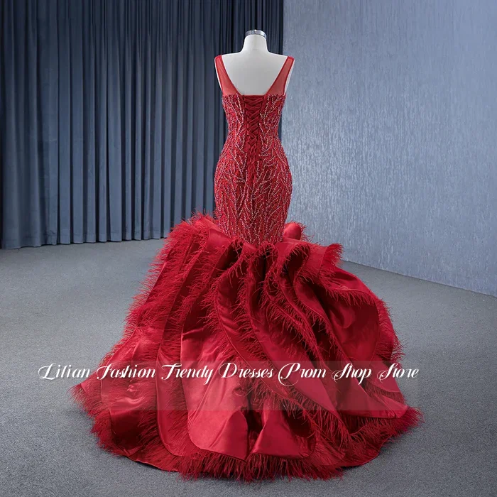 مخصص الأحمر بلا أكمام ثوب مسائي رائع مطرز التطريز حورية البحر تنورة مناسبة رسمية فستان الخطوبة فستان مشد #2