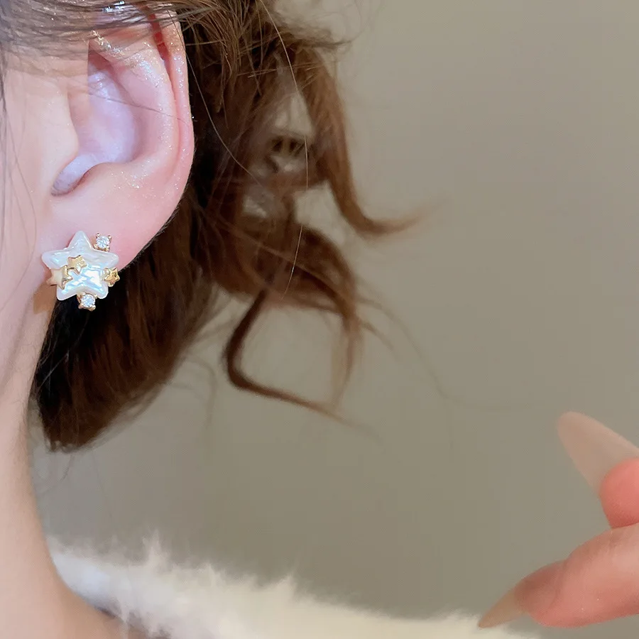 14k مطلية بالذهب تقليد اللؤلؤ ستار وأقراط صغيرة لطيف مطعمة الزركون قرط الاذن المرصع مجوهرات اكسسوارات النساء جديد في 2026 #5