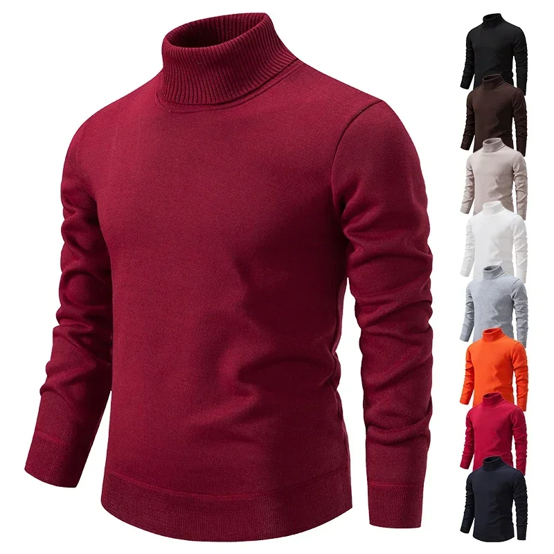 Suéter de cuello alto de invierno para hombre, jerséis de punto de lana, ropa elegante sólida Y2K, ropa coreana ajustada de diseñador cálido de lujo
