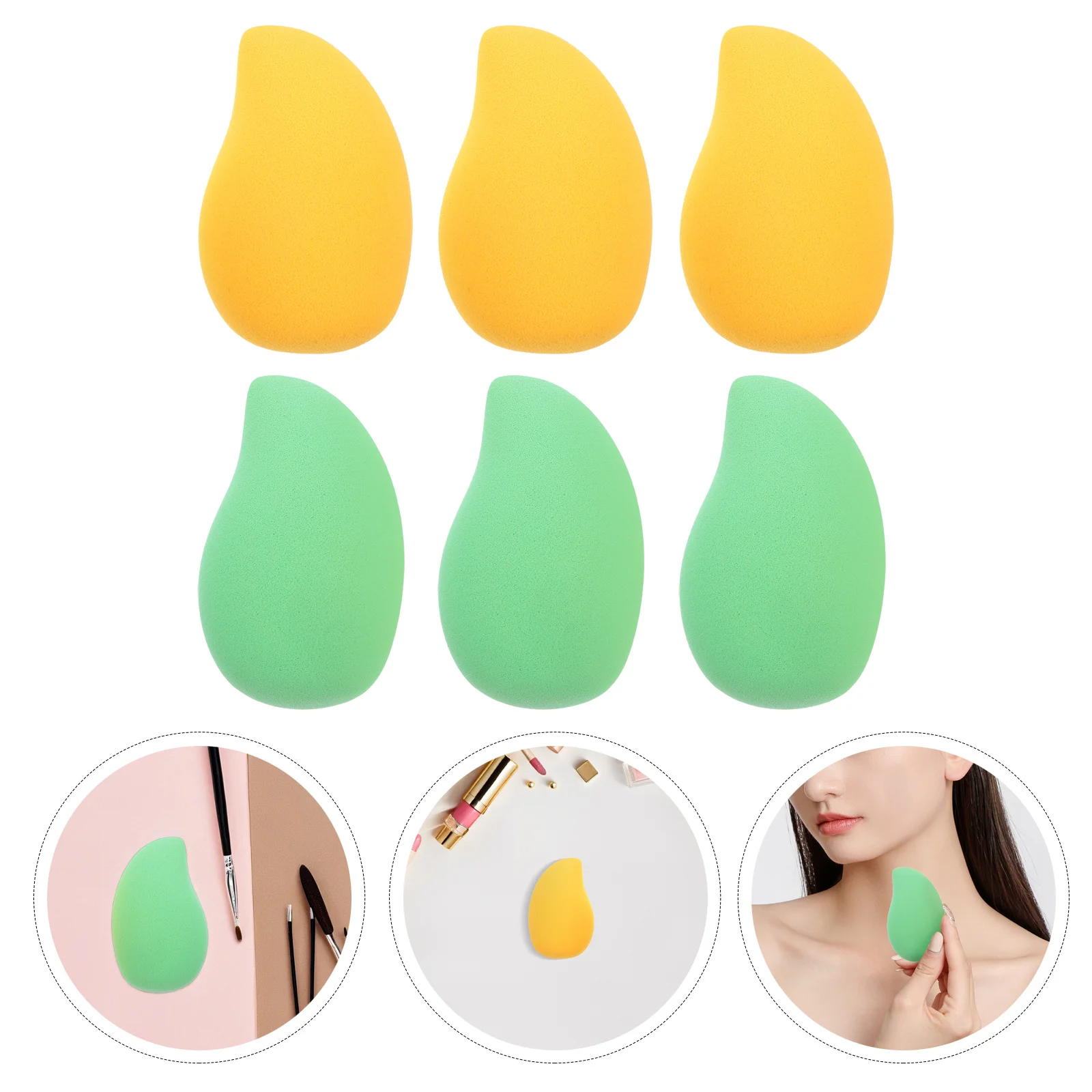 

6pcs Mango-Shape Makeup Dual Purpose Dry Wet Use Supple Sponge For Foundation Face Travel Beauty Tools