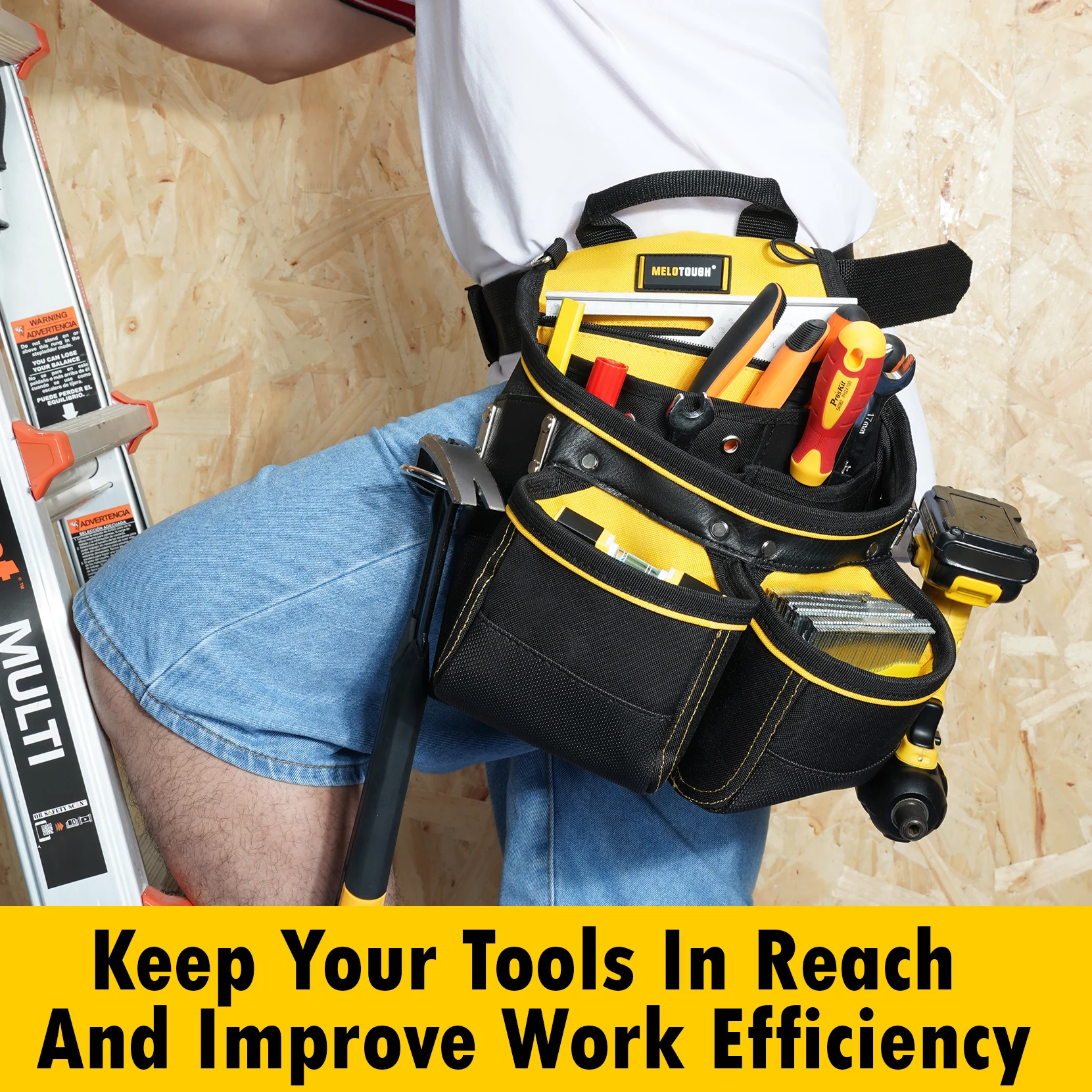 MELOTOUGH Carpenter Tool Pouch with 10 Pockets,Electrician Tool Pouch,Framer Belt Bag,Tool Pouch with Belt Clip