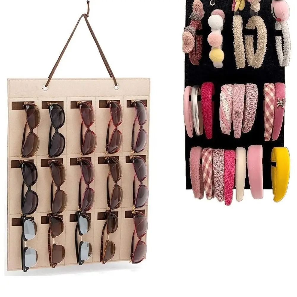 

2Pcs 15 Slots Sunglasses Display Hanging Bag Felt Wall-Mounted Glasses Organizer Foldable Dust Proof Eyeglasses Stand Holder
