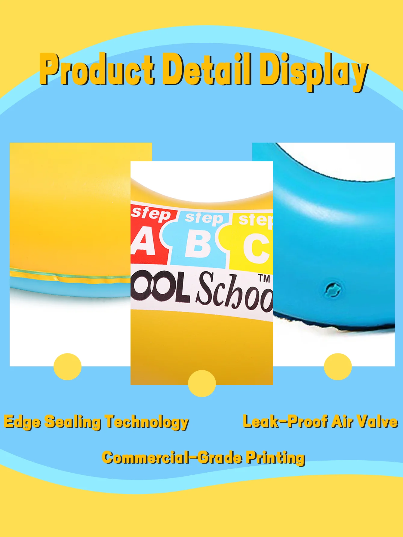 Nieuwe grensoverschrijdende populaire ABC gele zwemring met handvatten, schattige oksel drijvende ring, verdikte PVC zwembadvlotter,