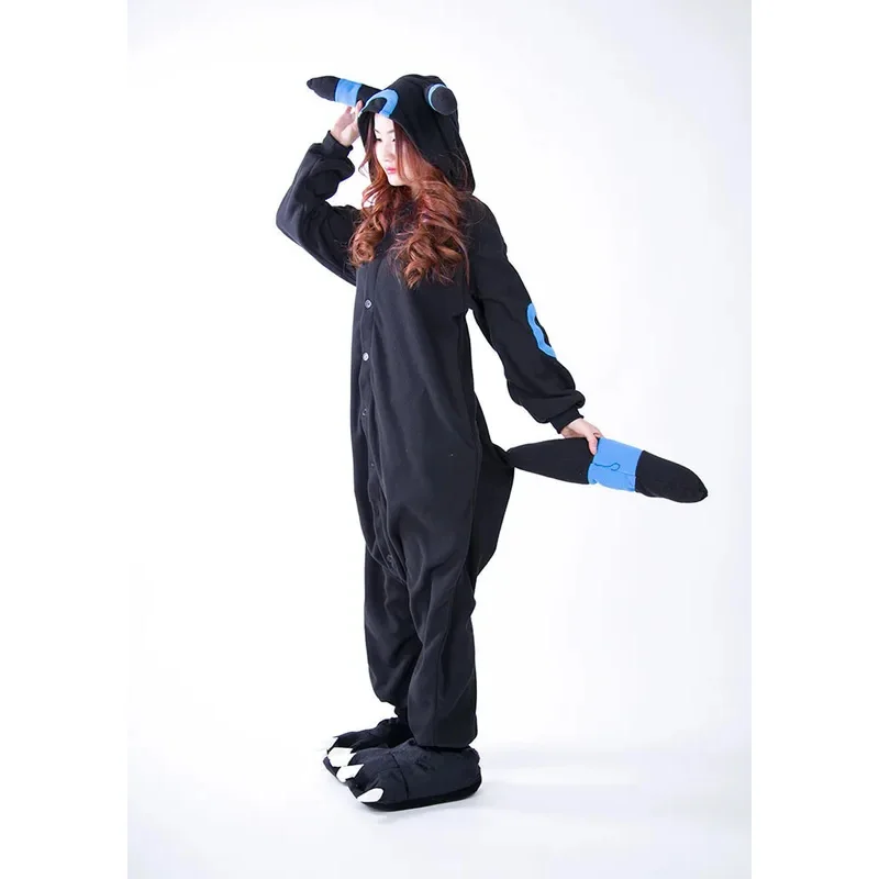LHalloween Cosplayl Kigurumi Pijama de desenho animado Preto Umbreon Onesies Adulto Pijama Cosplay Fantasia Pijamas masculino