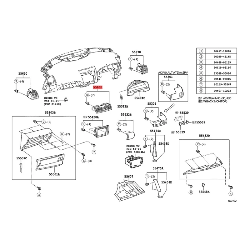 

55660-06100 Car Dash Air A/C Outlet Grille Panel For Toyota Camry 2008-2011 Air Vent Cover Without Warning Light Switch