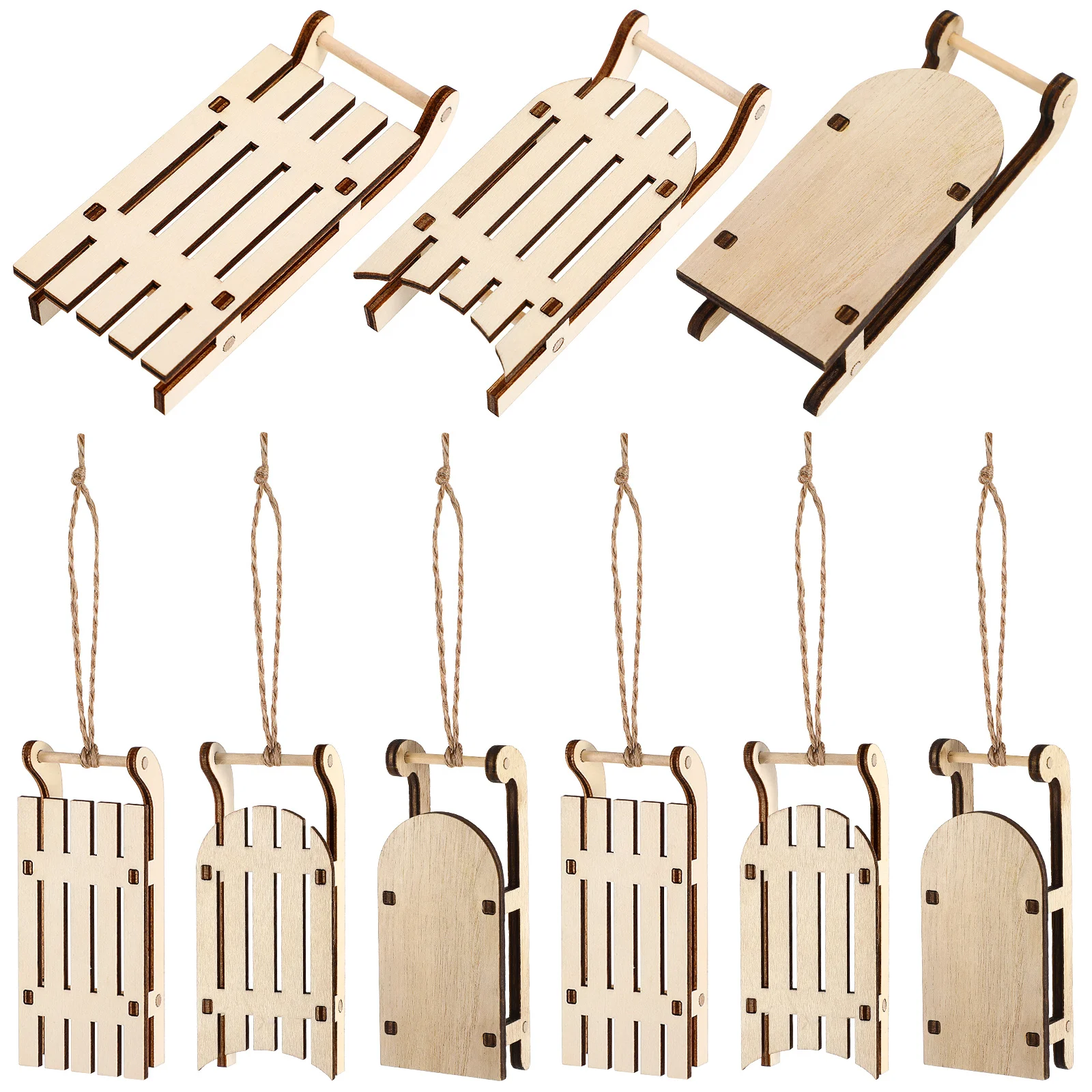 

9pcs Miniature Wooden Sleigh Crafts Unfinished Diy Christmas Decor Home Bar Restaurant Wood Sled Ornament Xmas Desktop