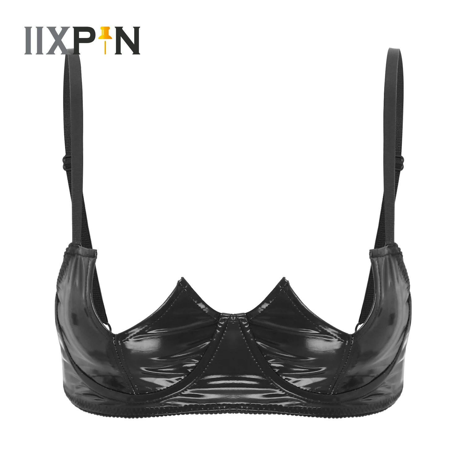 Women Bra Lingerie Gothic Wet Look Patent Leather Bralette Sexy Fashion V-Notch Underwired Bustier Vest Push Up Latex Bras Top