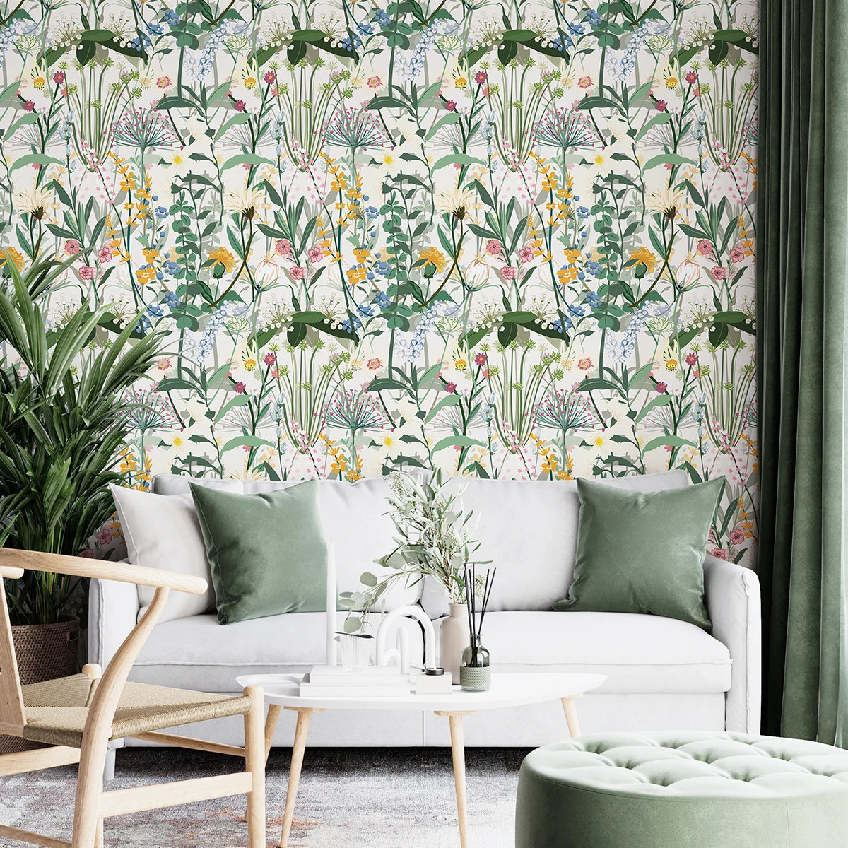 Fresh Green Floral And Leaves Peel And Stick Wallpaper Chic Spring Leaf Self Adhesive Living Room PVC  Wall Stickers