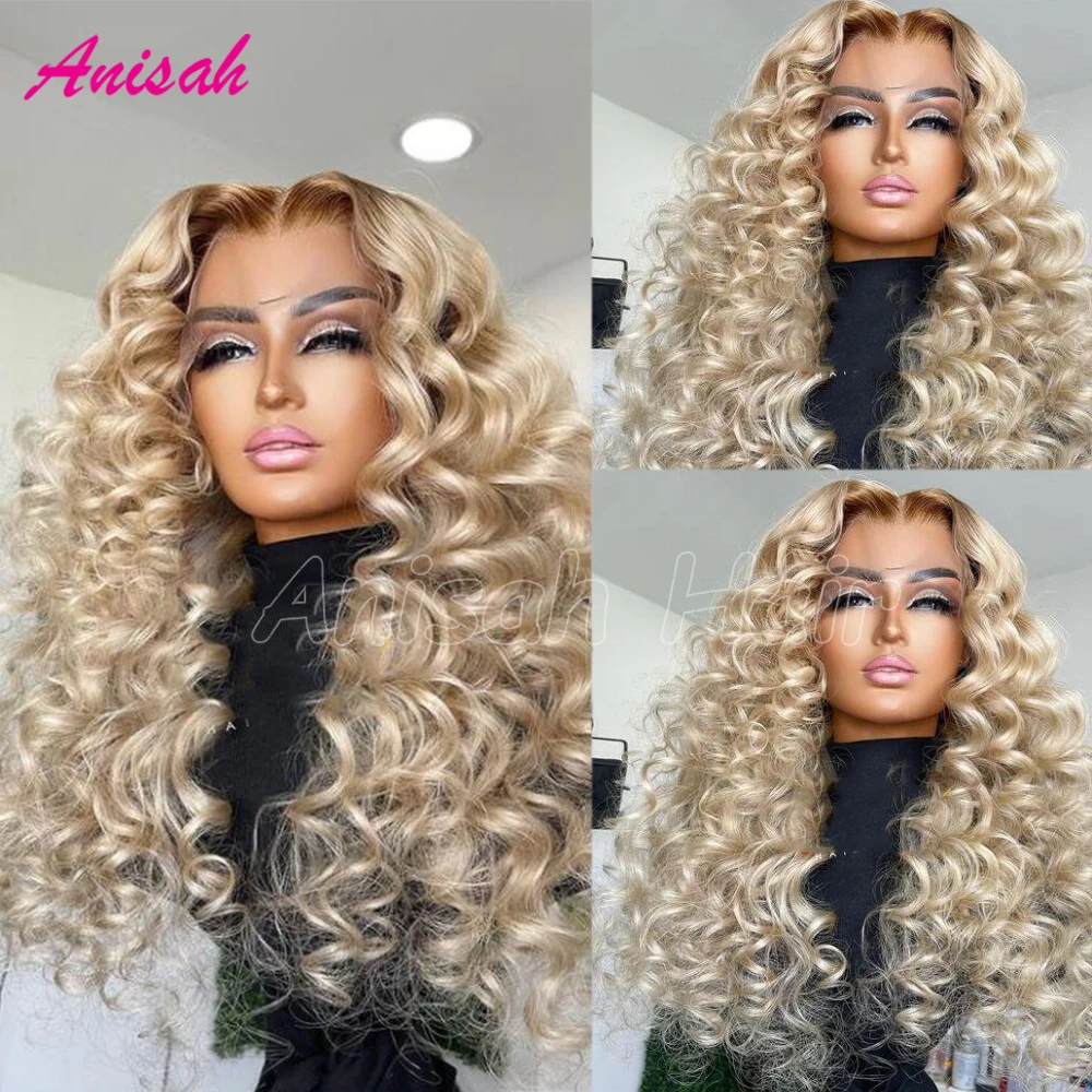 

Loose Deep Wave HD Transparent Ash Blonde Colored Human Hair Lace Front Wig Pre Plucked Ombre Lace Frontal Wigs For Women